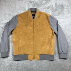 Sean John Jacket Men’s 2XL Yellow Gray Two Toned Faux Suede And Canvas Bomber